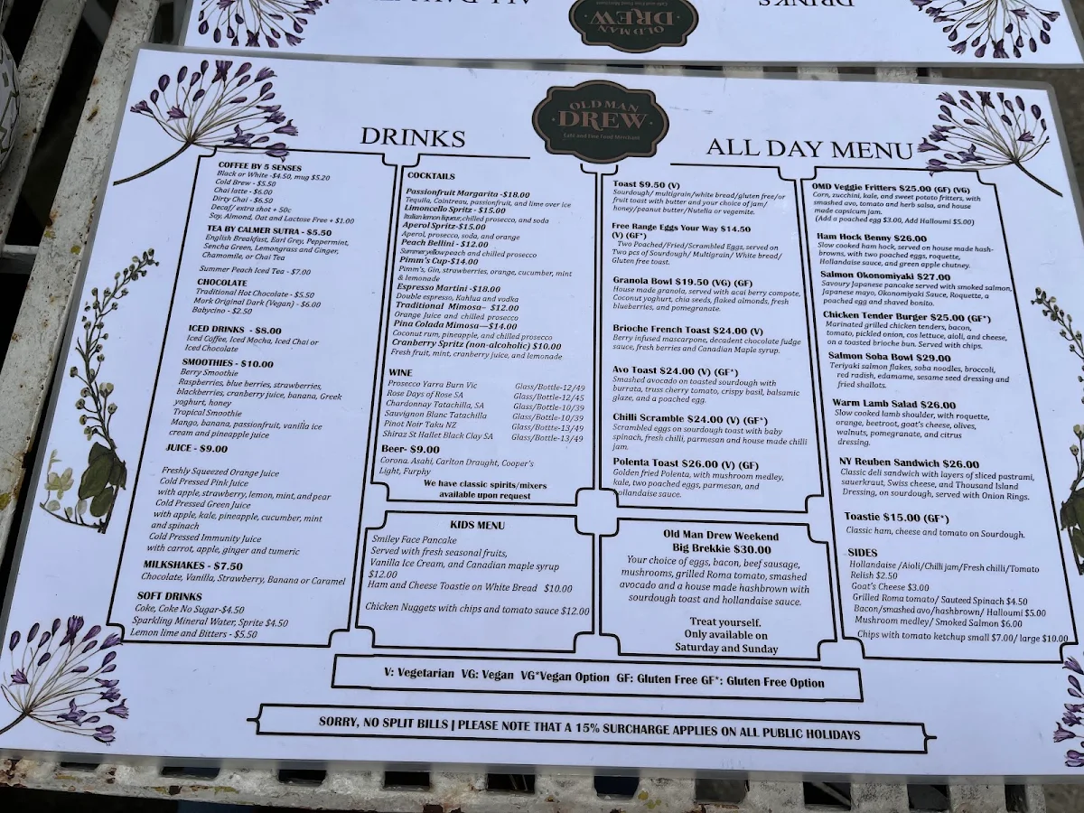 Menu, Old Man Drew
