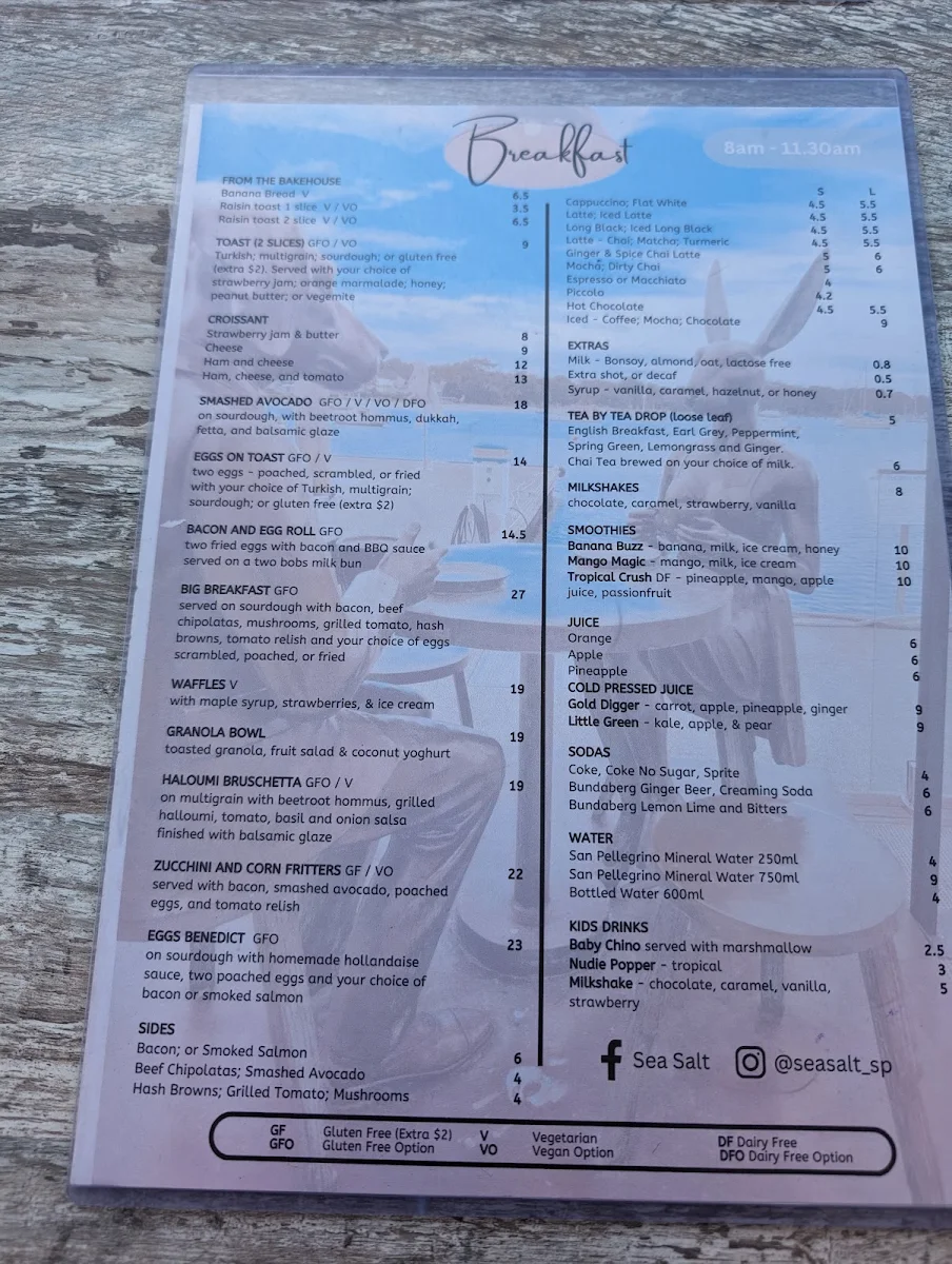 Menu, Sea Salt Soldiers Point