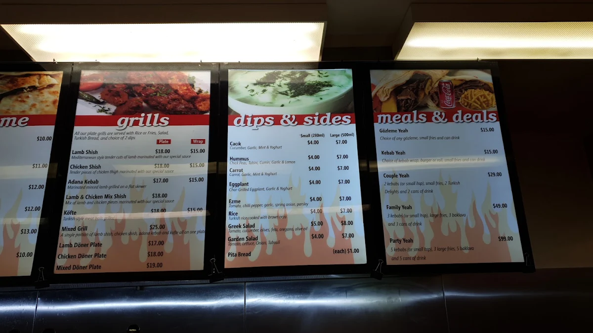 Menu, Kebab Yeah