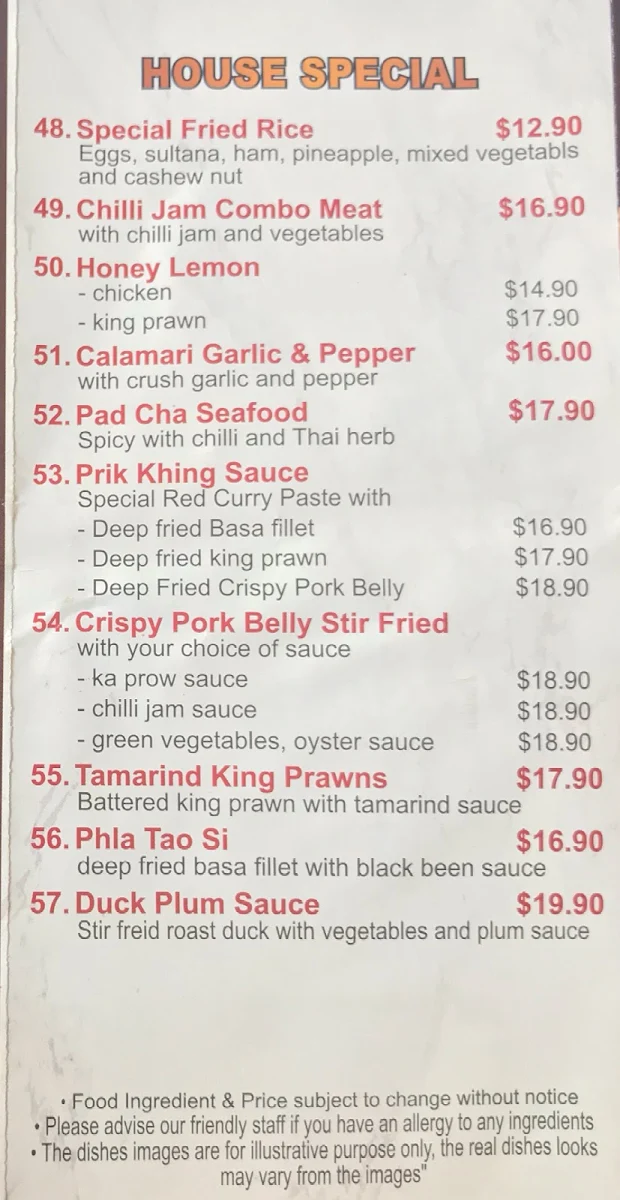 Menu, Summer Thai