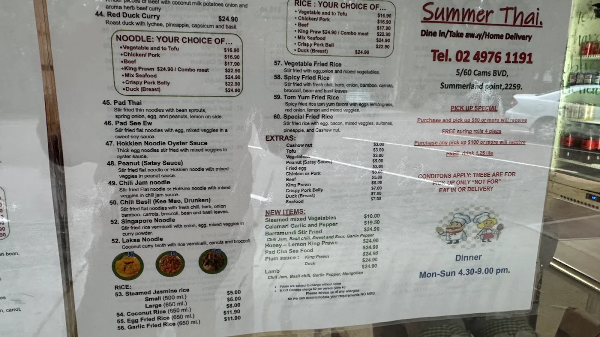 Menu, Summer Thai