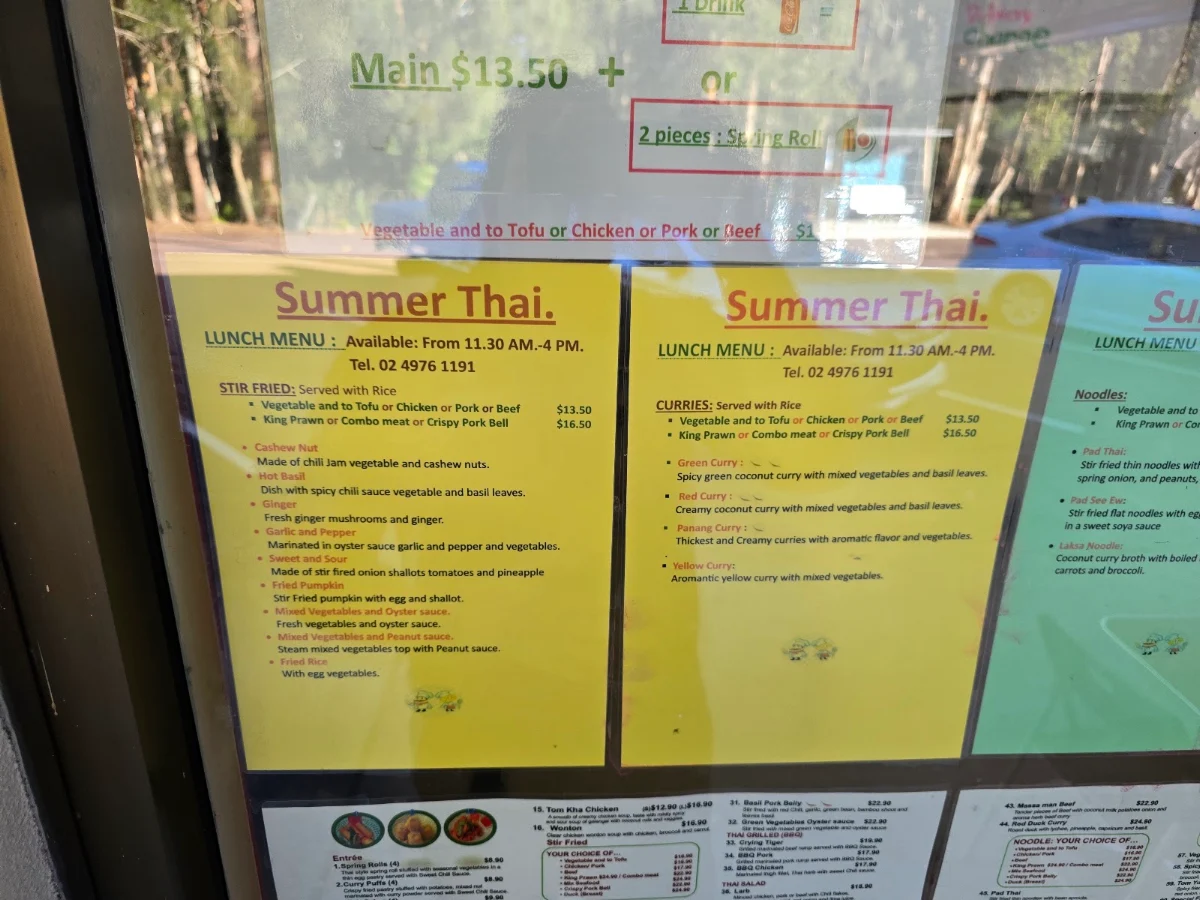 Menu, Summer Thai