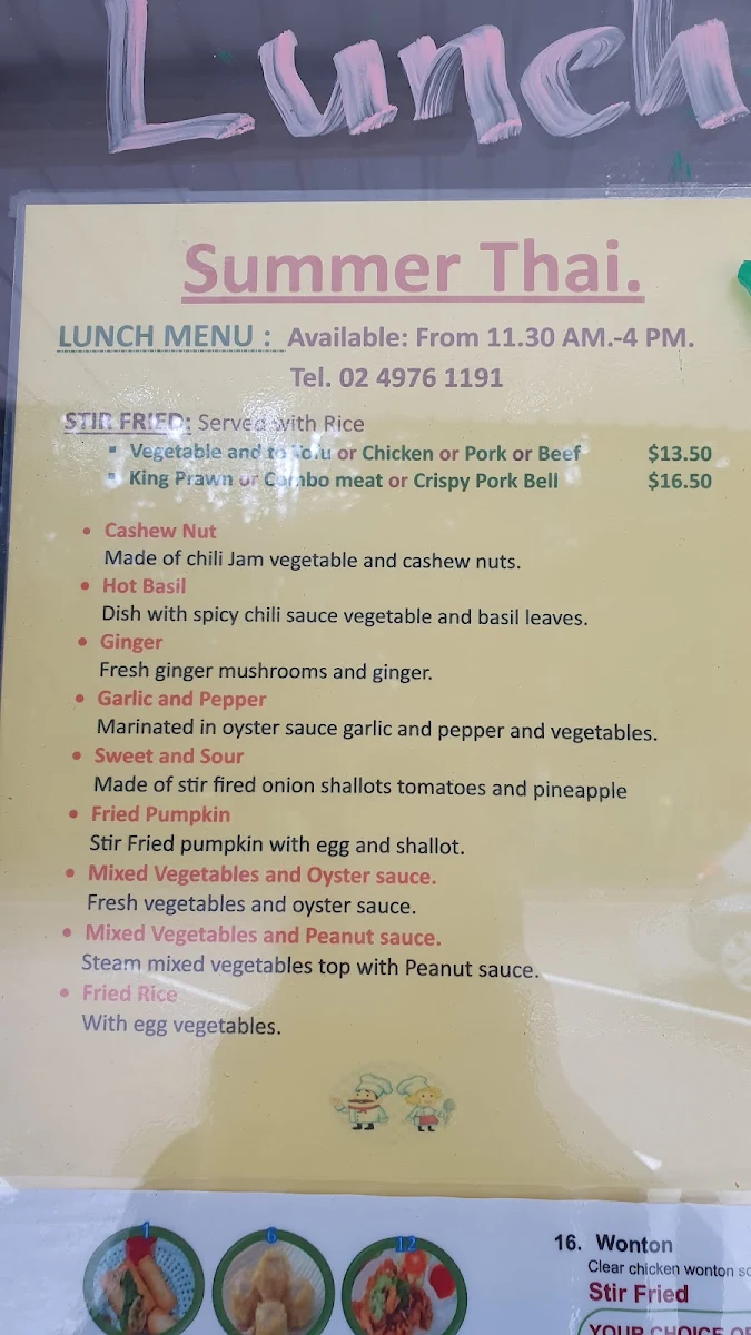 Menu, Summer Thai