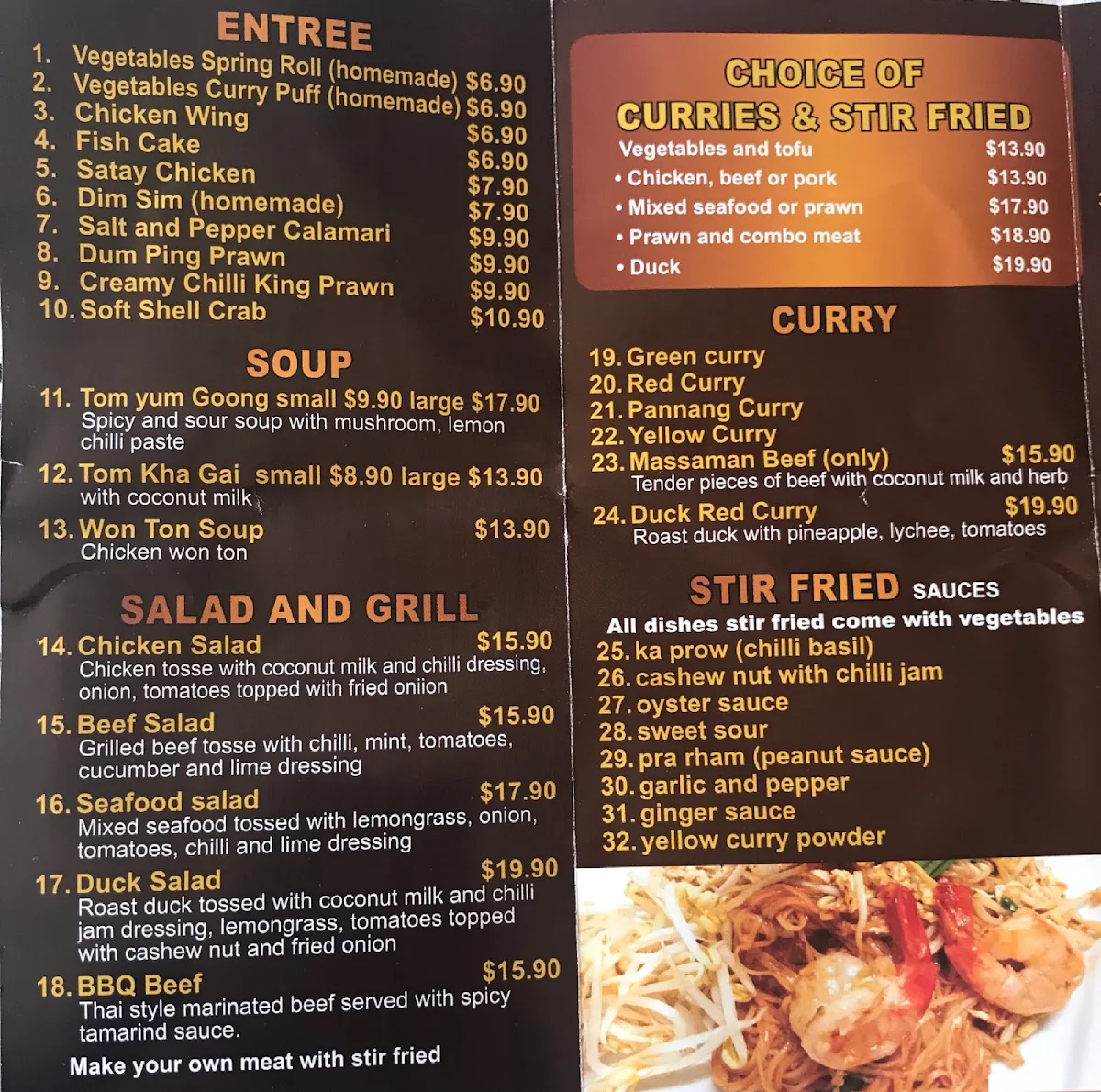 Menu, Summer Thai