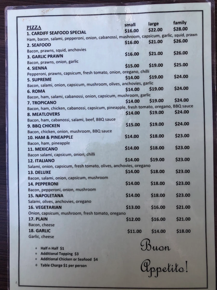 Menu, Cardiff Seafood Italian Cuisine