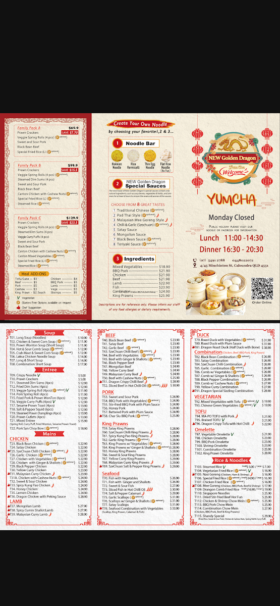 Menu, NEW Golden Dragon