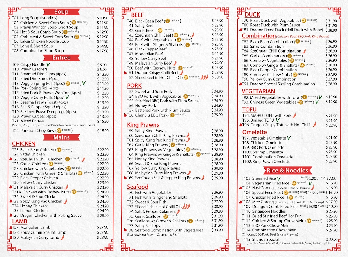 Menu, NEW Golden Dragon