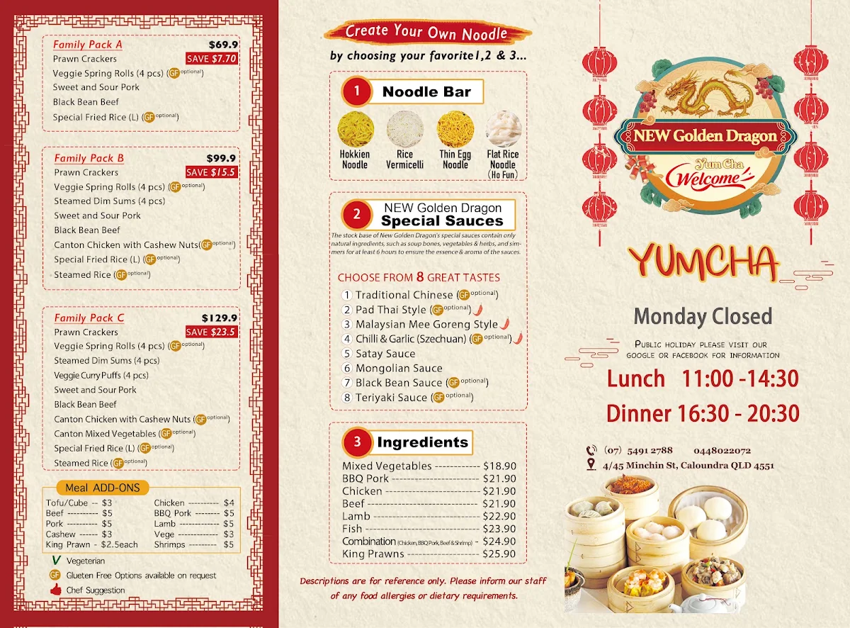 Menu, NEW Golden Dragon