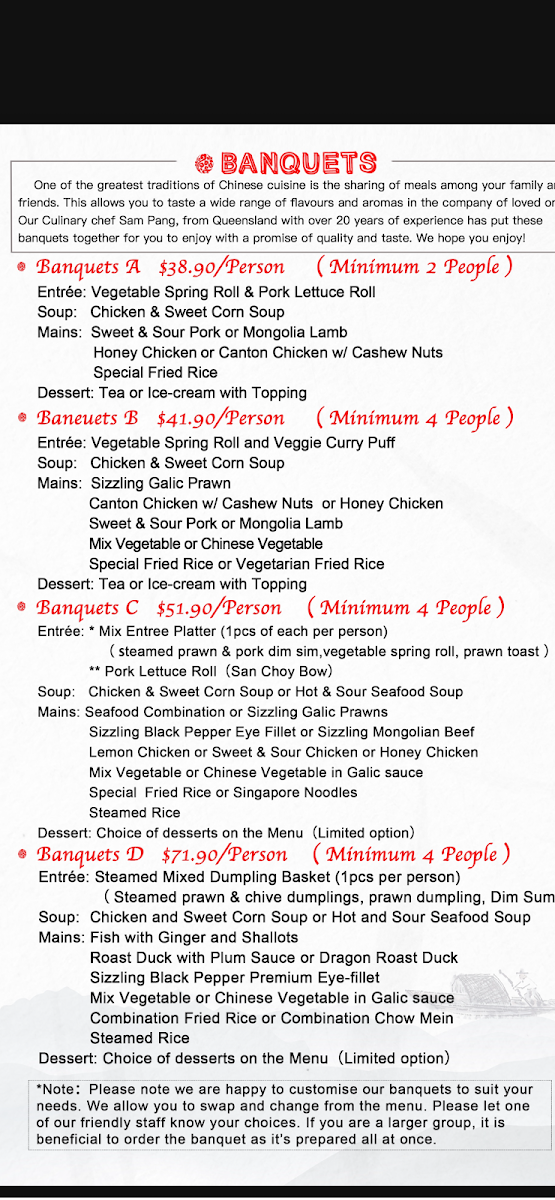 Menu, NEW Golden Dragon