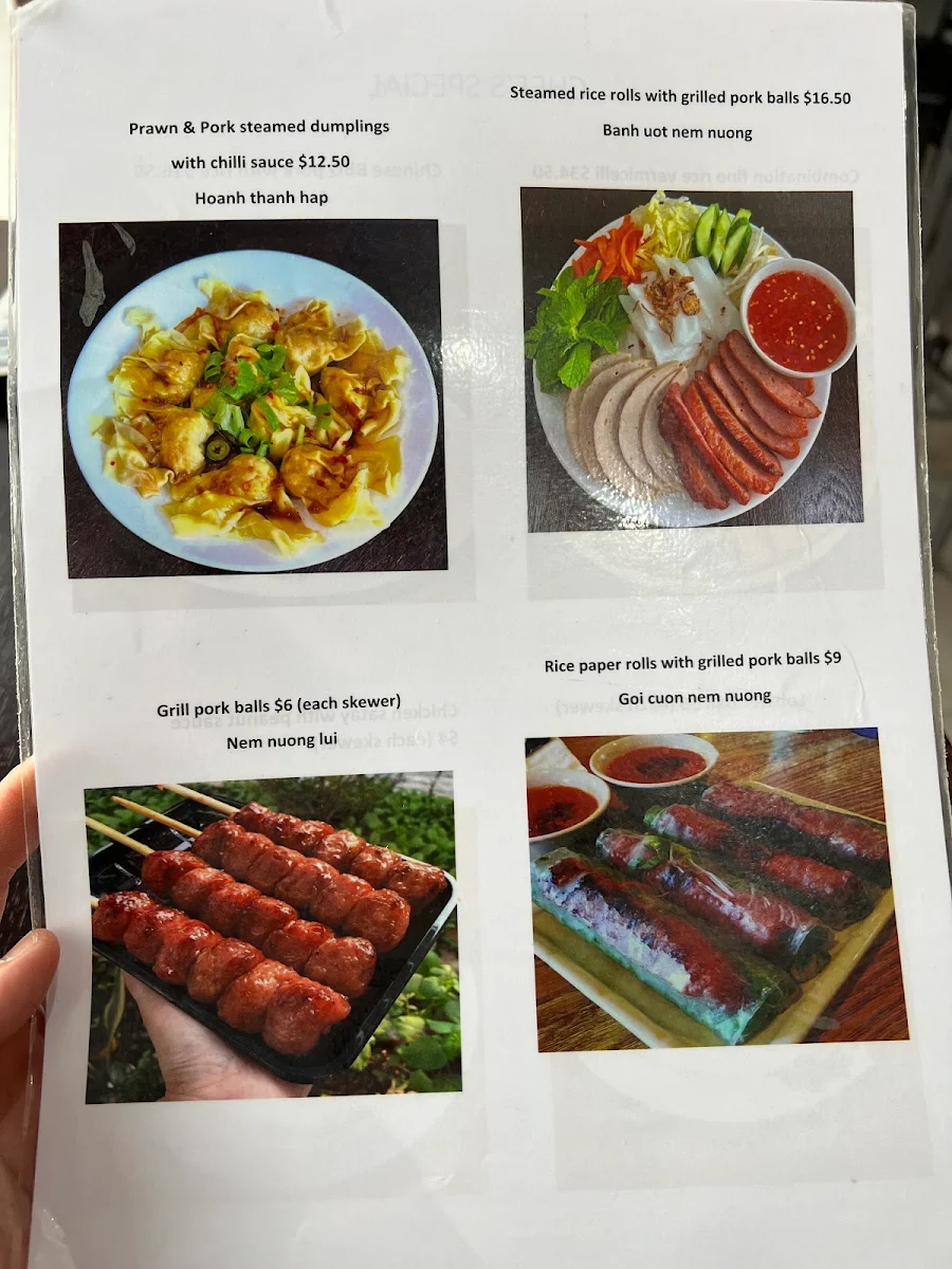 Menu, Tan Thanh Restaurant