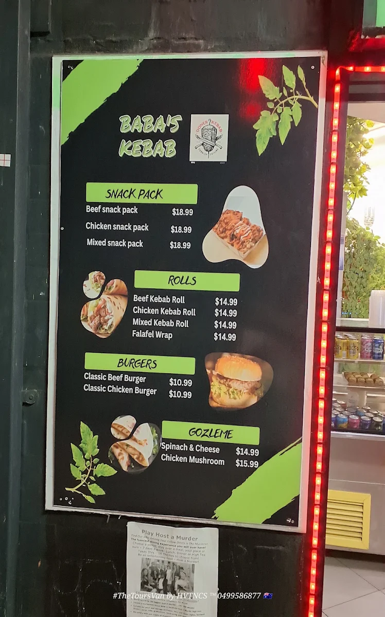Menu, Babas Kebabs Burgers Snack Packs