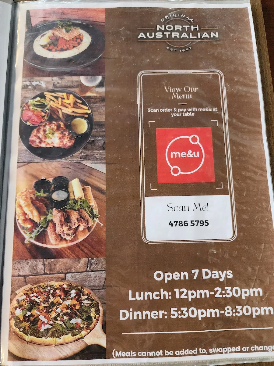 Menu, Original North Australian Bar & Grill