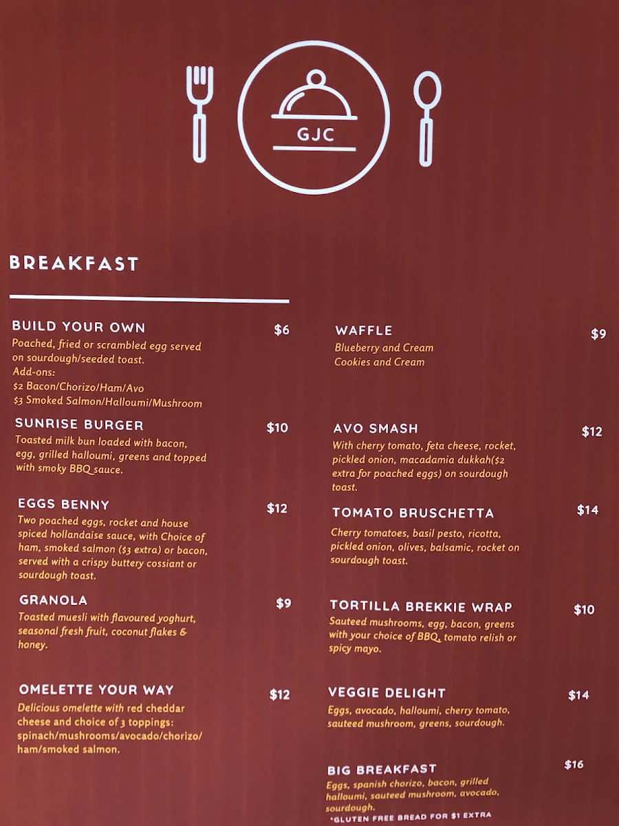 Menu, Gloria Jean's Engadine