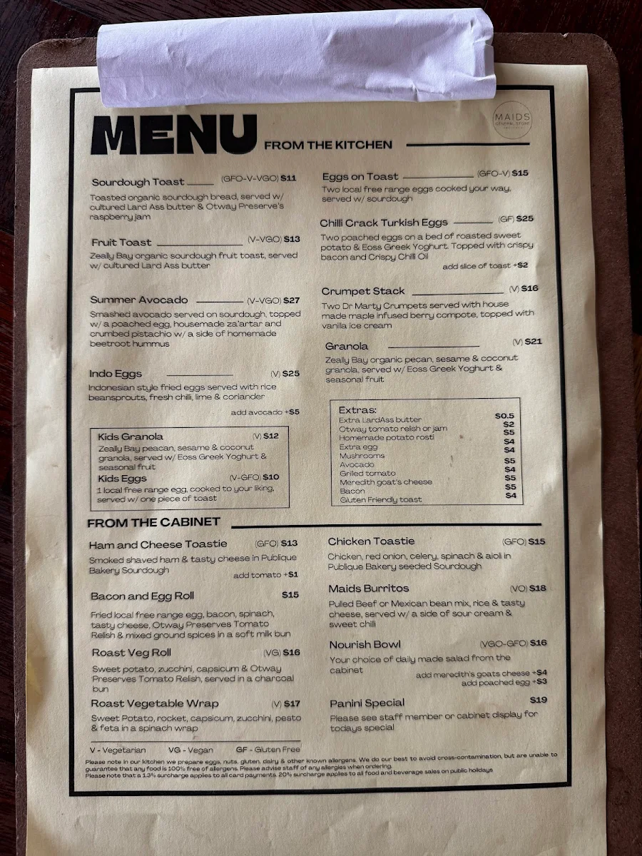 Menu, Anglesea General Store