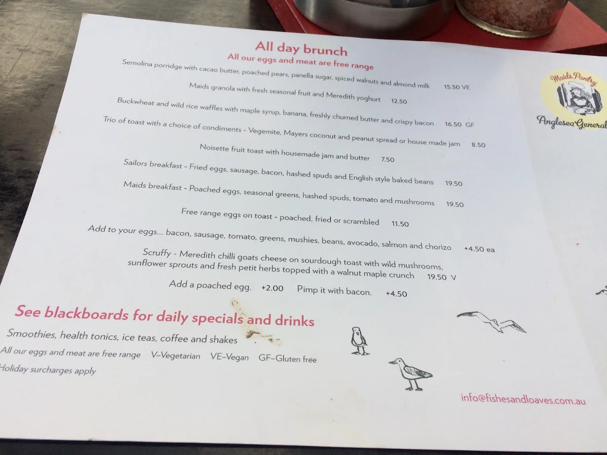 Menu, Anglesea General Store