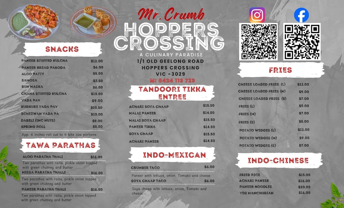 Menu, Mr Crumb, Hoppers Crossing