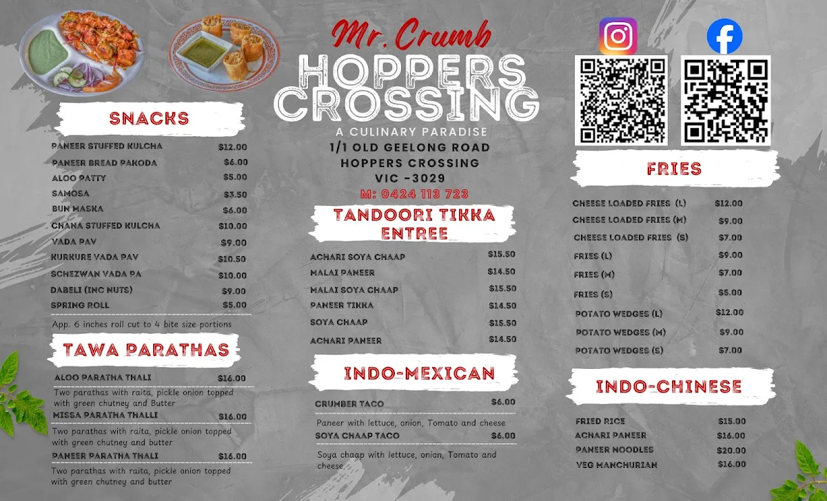 Menu, Mr Crumb, Hoppers Crossing