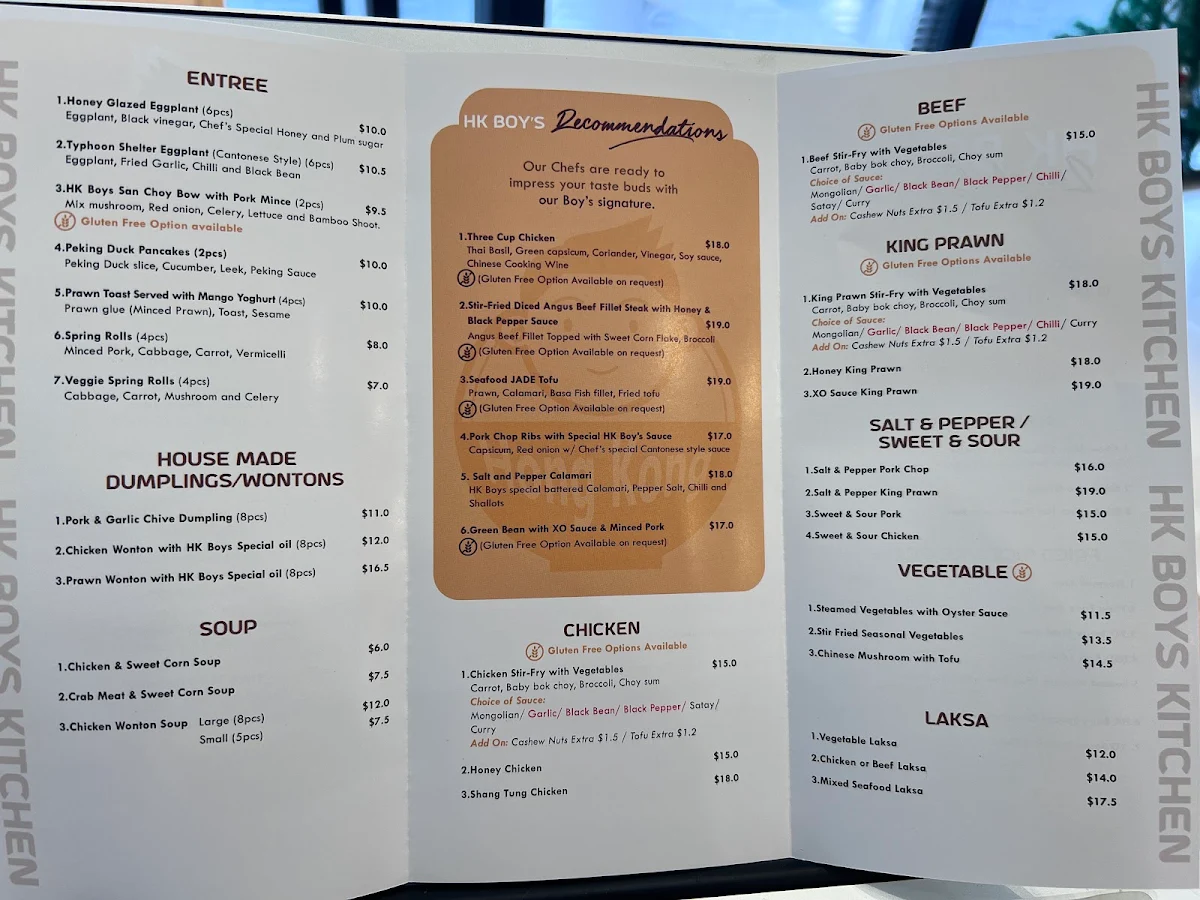Menu, Hong Kong Boys Kitchen - Modern Cantonese Cuisine