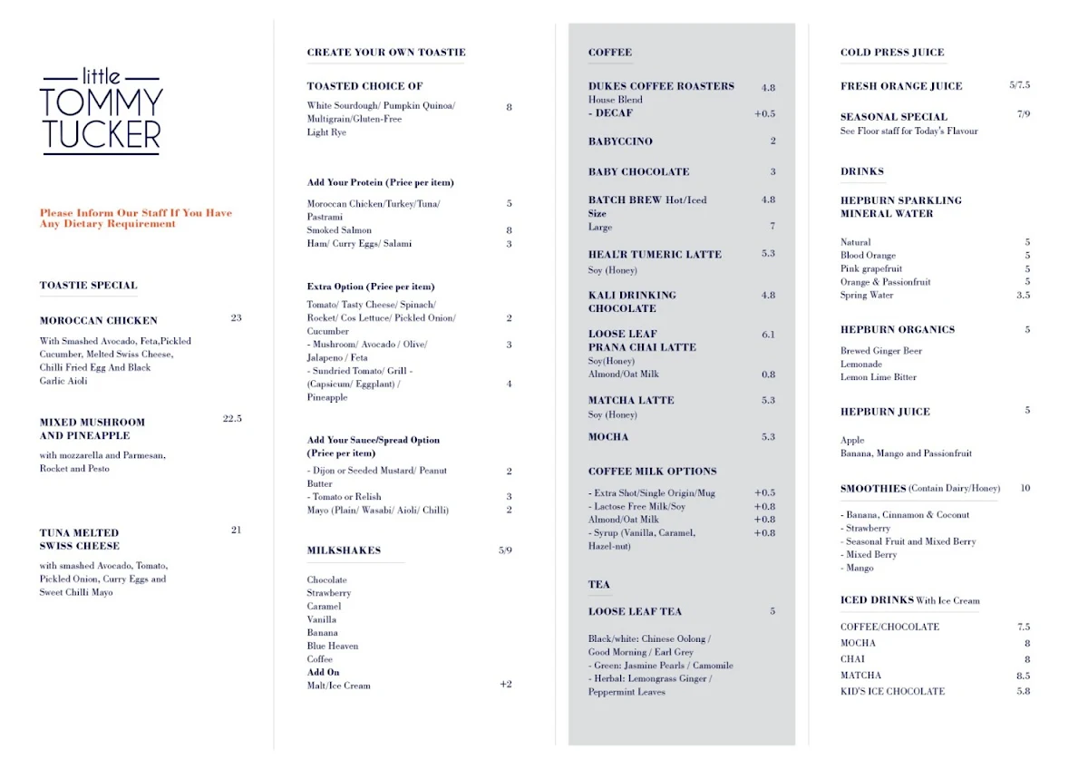 Menu, Little Tommy Tucker