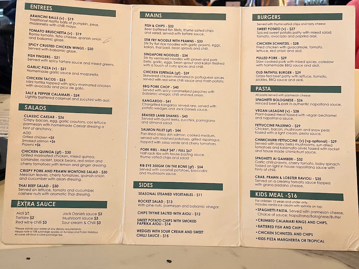 Menu, Blackbird Cafe