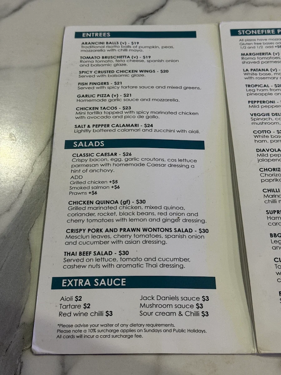 Menu, Blackbird Cafe