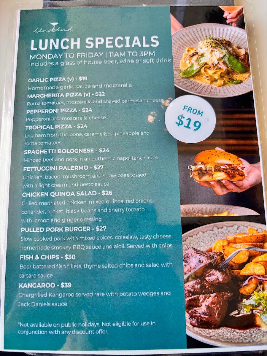 Menu, Blackbird Cafe
