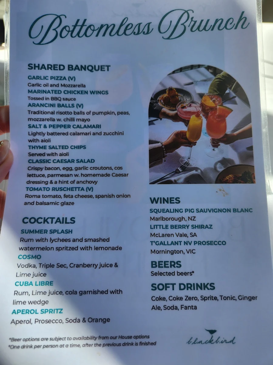 Menu, Blackbird Cafe