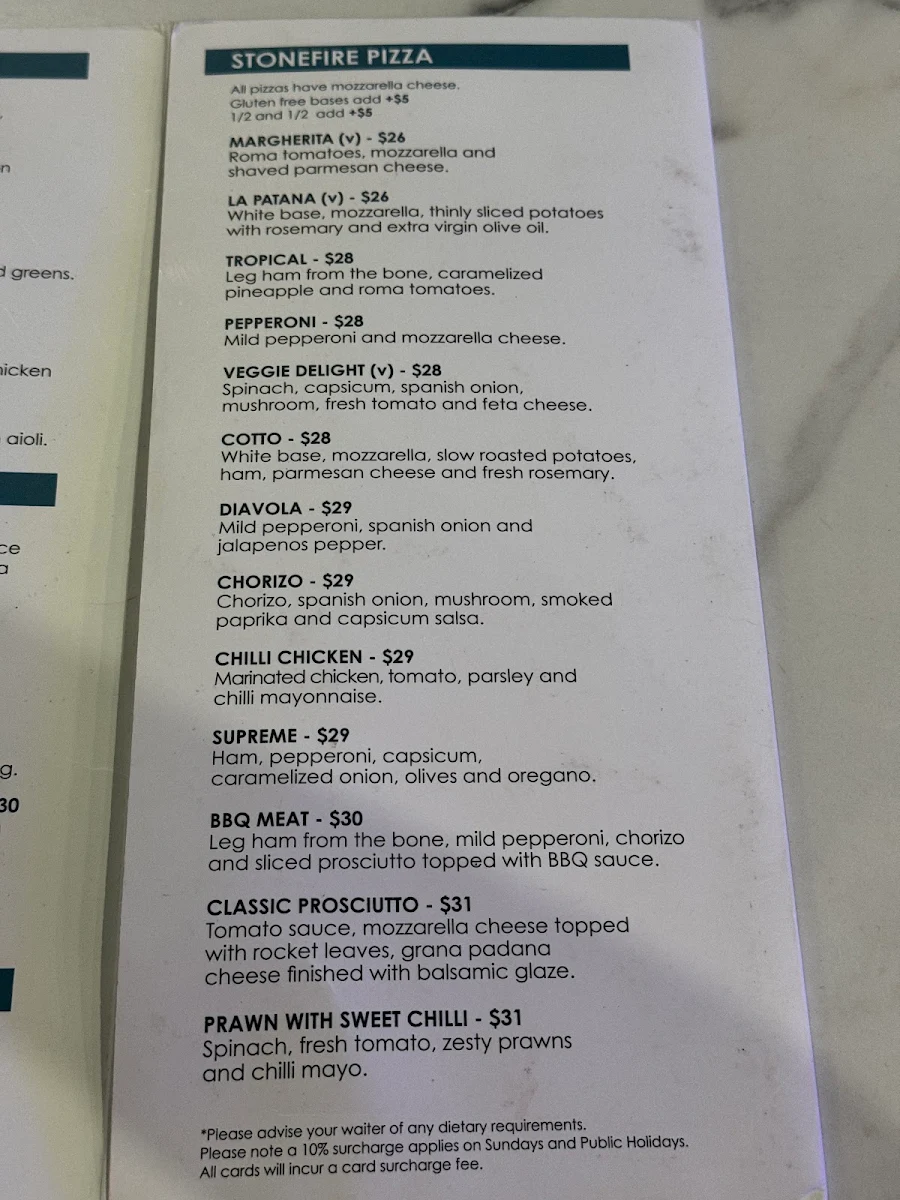 Menu, Blackbird Cafe