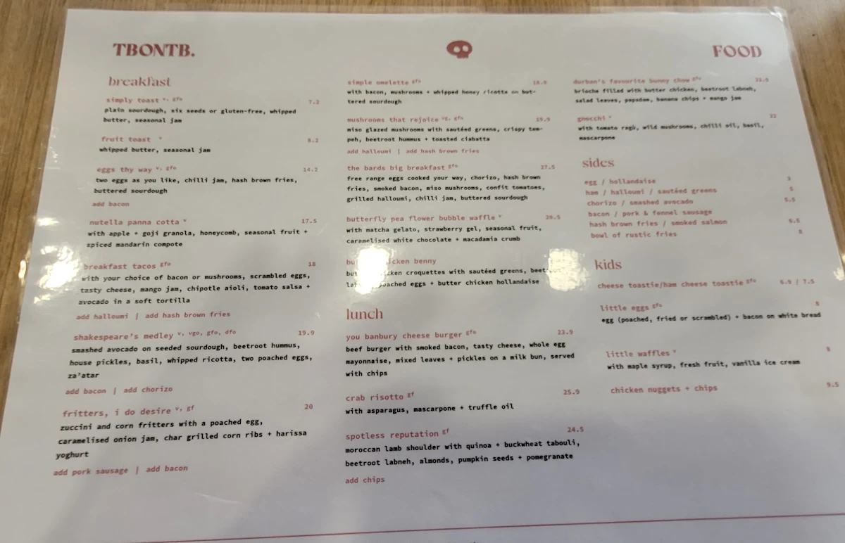 Menu, Little Hippo Cafe