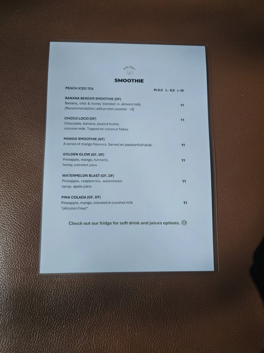 Menu, Little Hippo Cafe