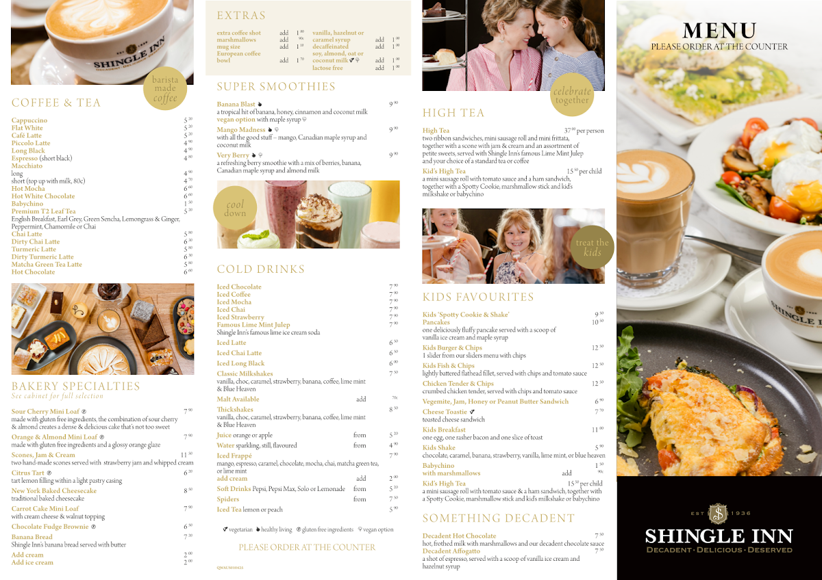 Menu, Shingle Inn Strathpine