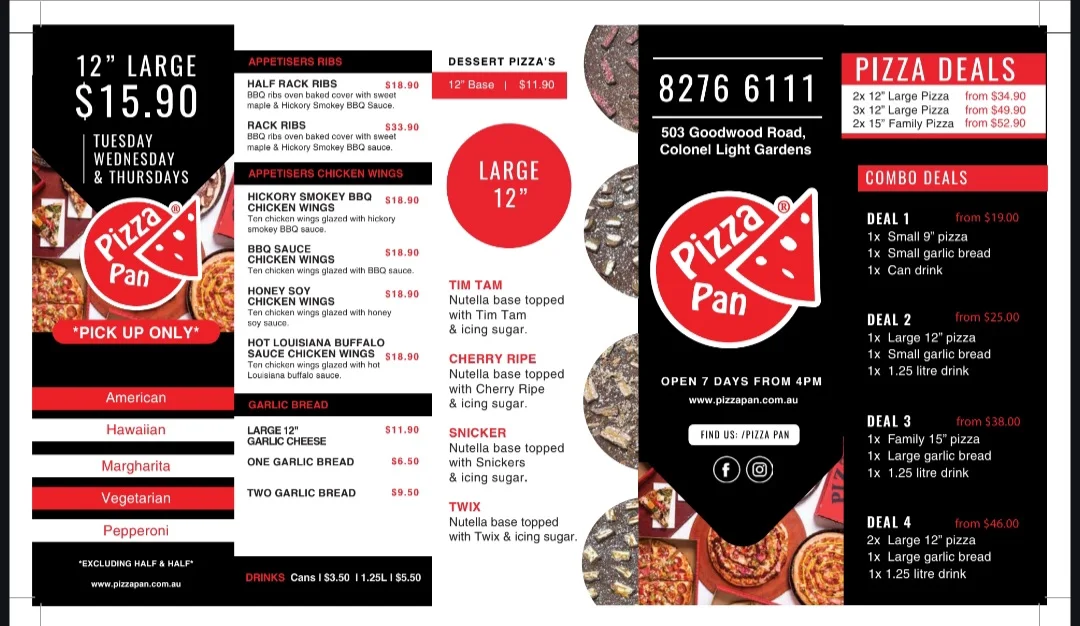 Menu, Pizza Pan Colonel Light Gardens