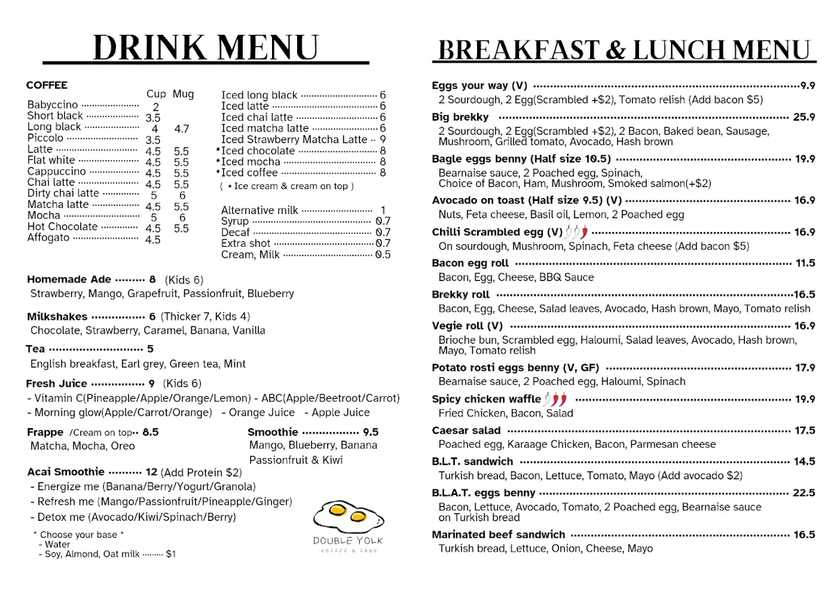 Menu, Double Yolk