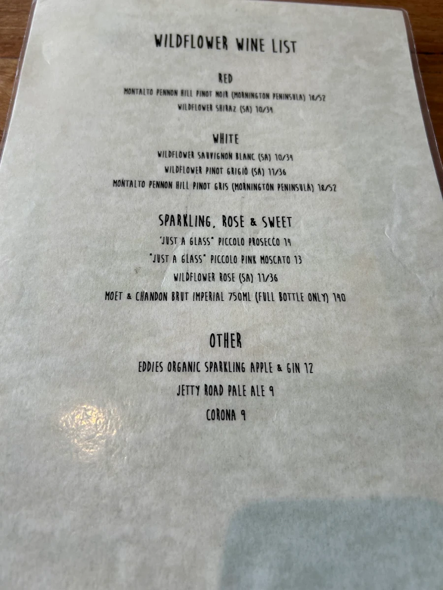 Menu, Wildflower Cafe