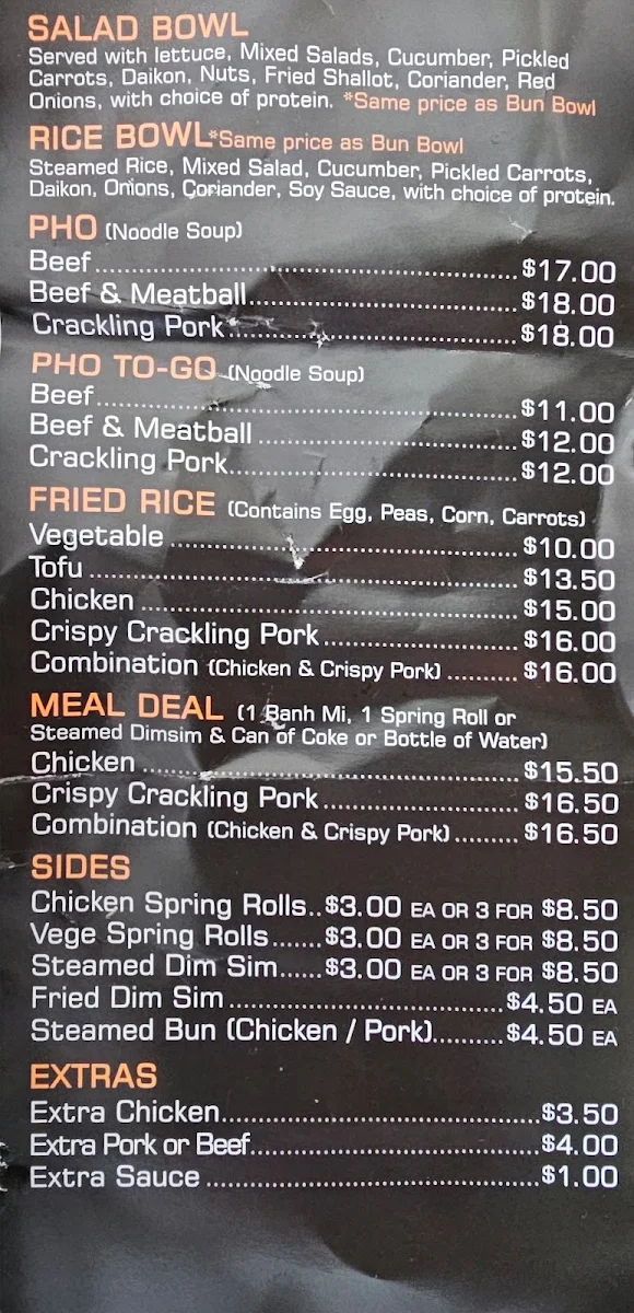 Menu, Nammi Vietnamese Richmond Village