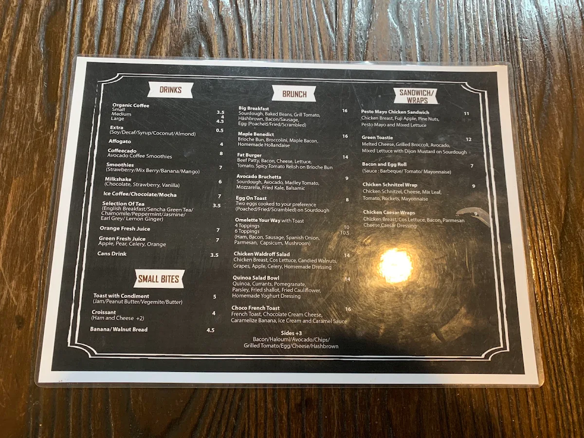 Menu, The BnG Cafe