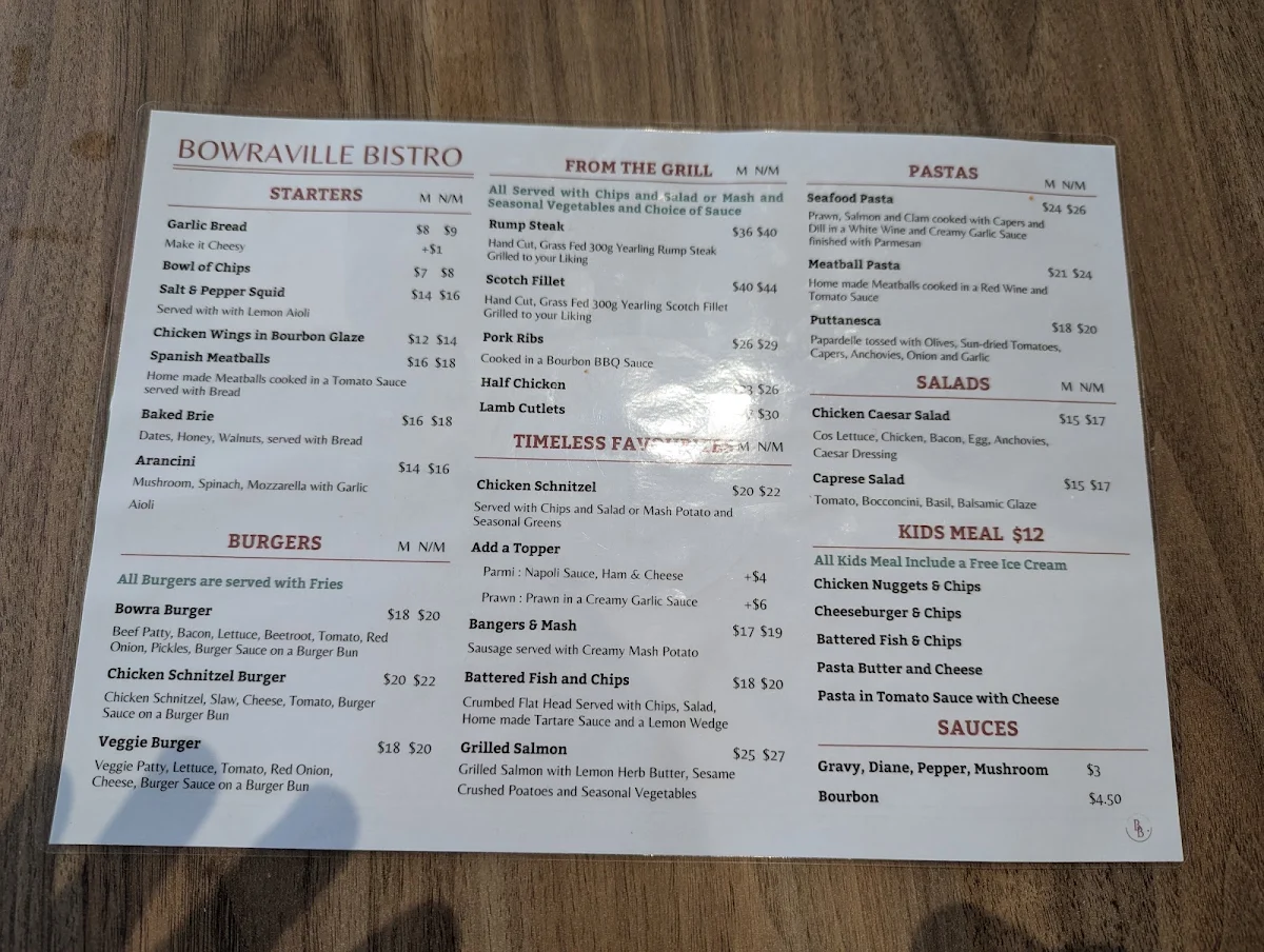 Menu, Bowraville Bistro