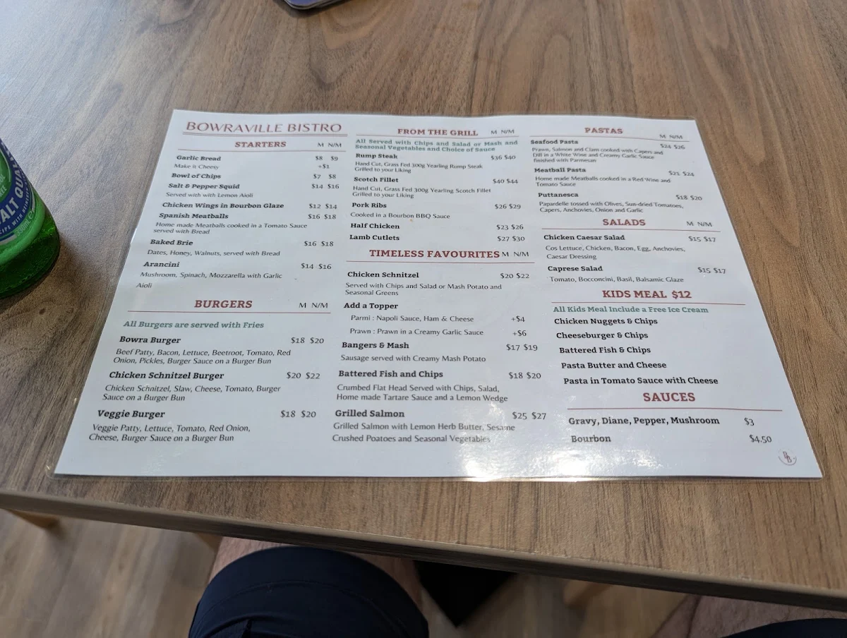 Menu, Bowraville Bistro