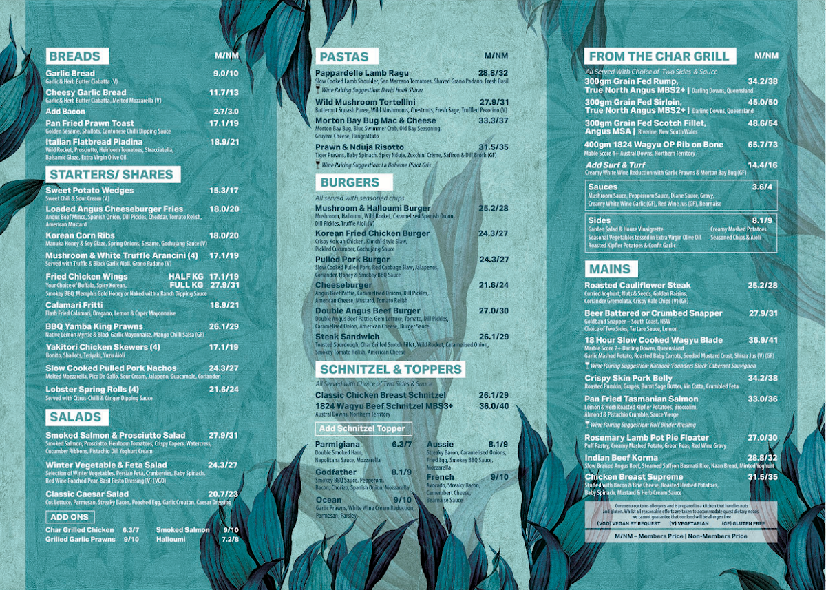 Menu, Warners At The Bay Hotel