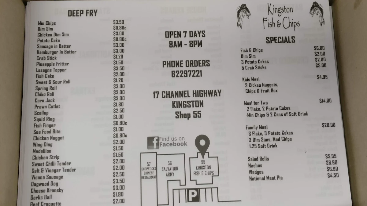 Menu, Kingston Fish & Chips