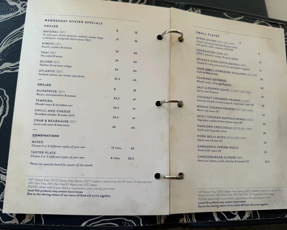 Menu, Oyster Bar
