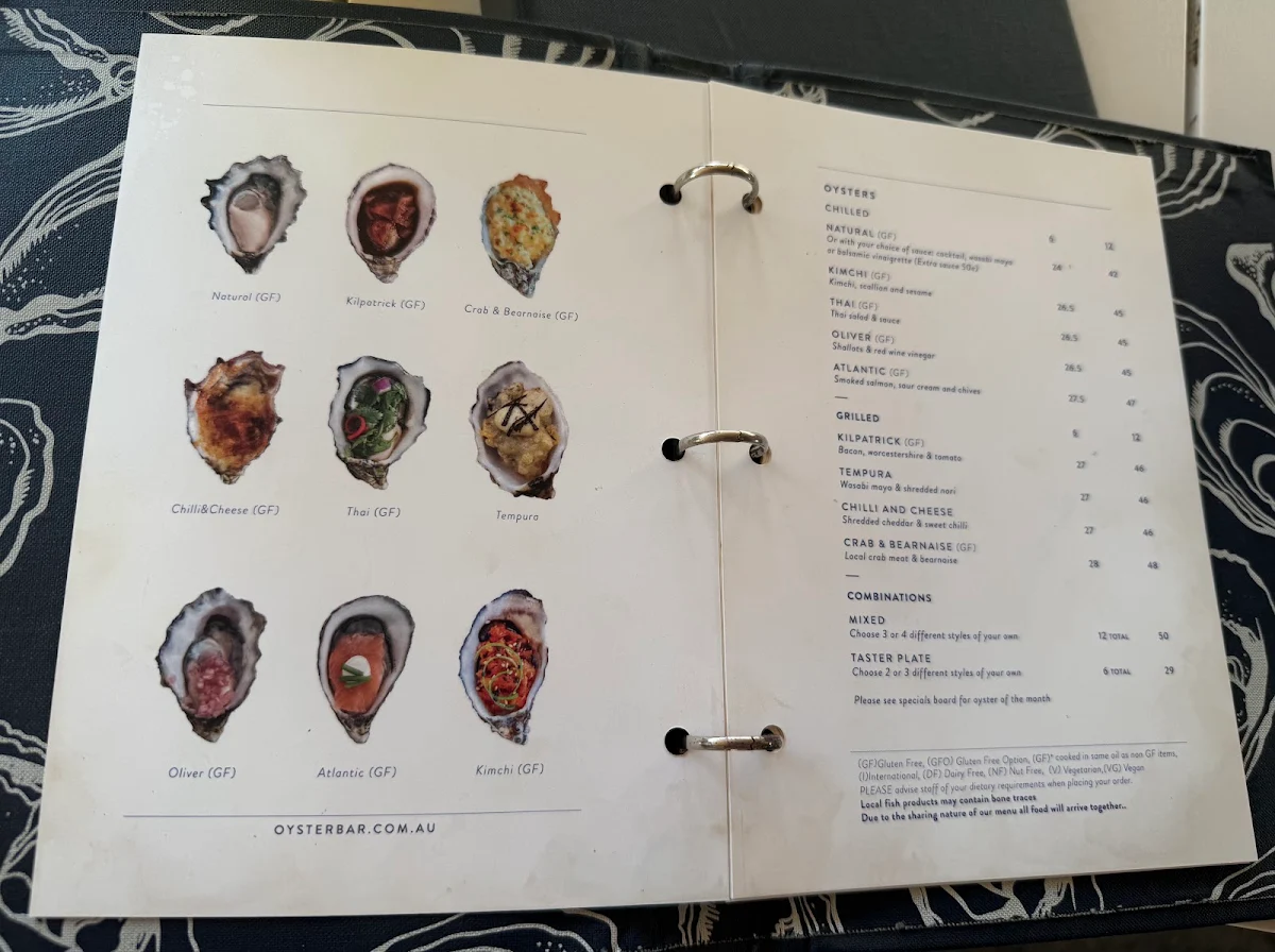 Menu, Oyster Bar