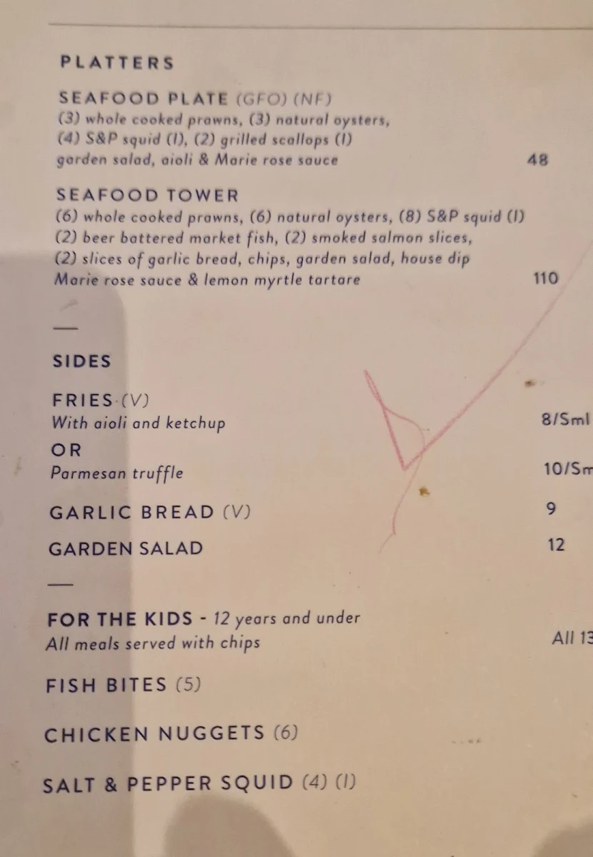 Menu, Oyster Bar