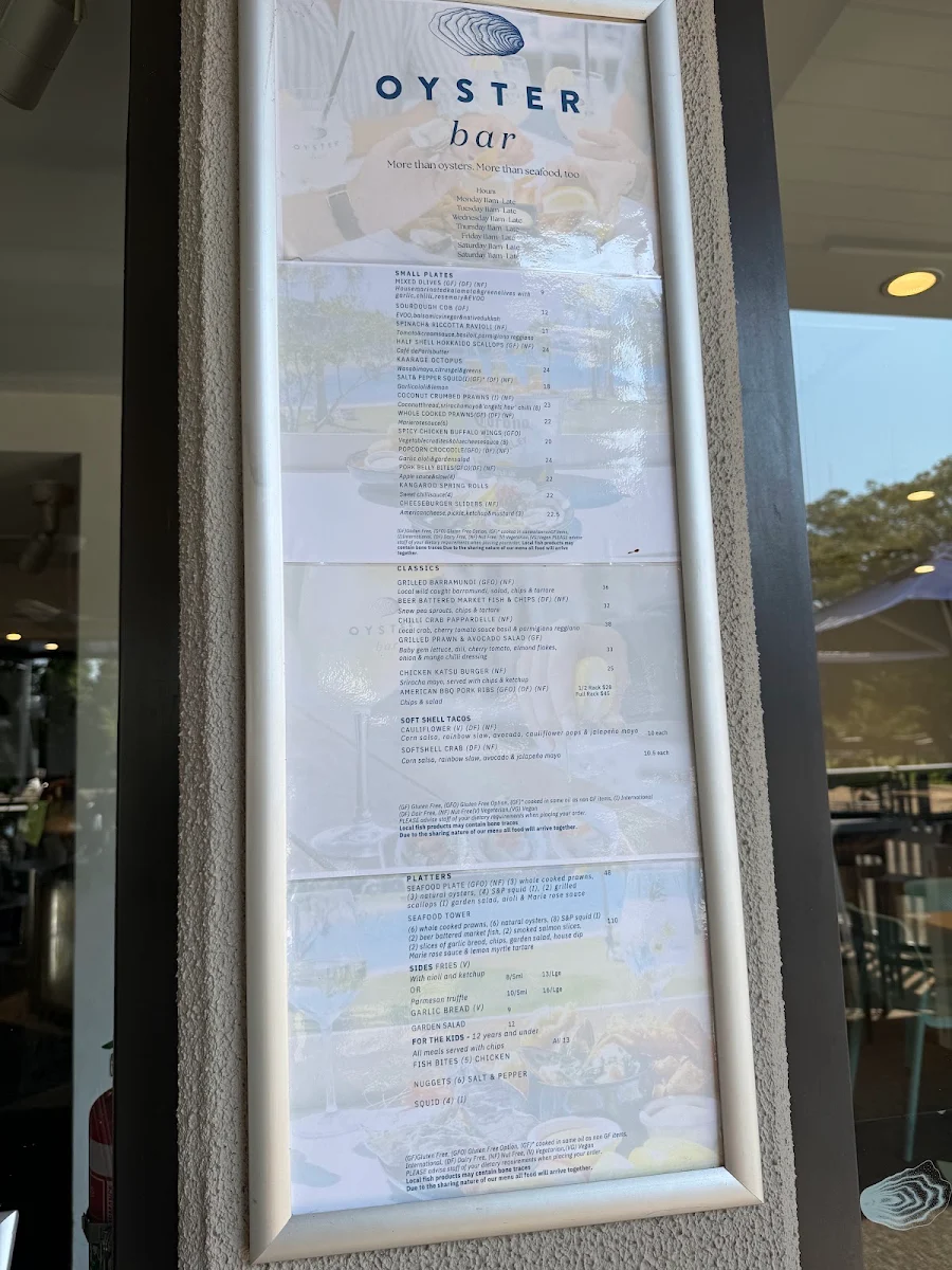 Menu, Oyster Bar