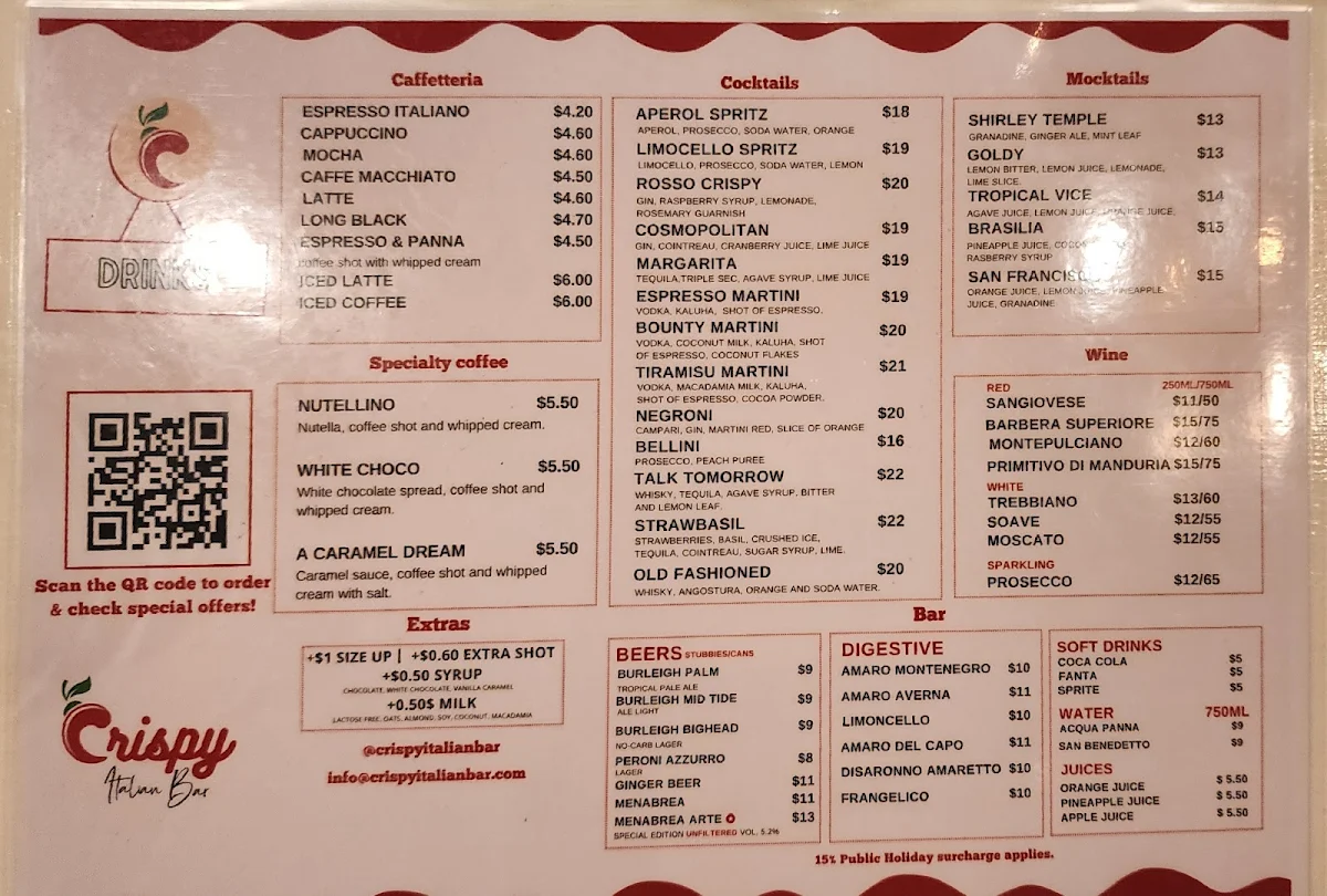 Menu, Crispy Italian Bar | Burleigh Heads
