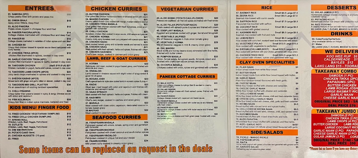 Menu, Tandoor Recipes - NEW Indian Restaurant & Catering Services