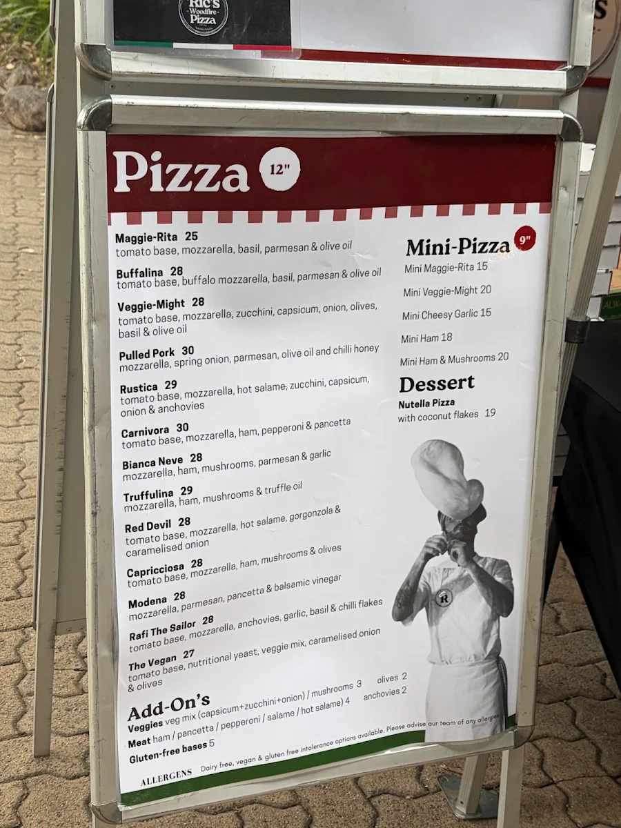 Menu, Rics Woodfire Pizza