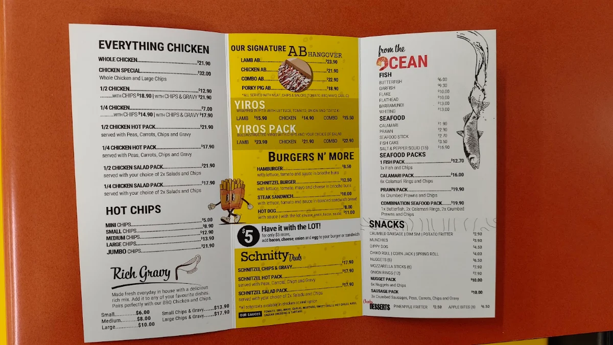 Menu, CAPTAIN CHICKEN & SEAFOOD HENLEY