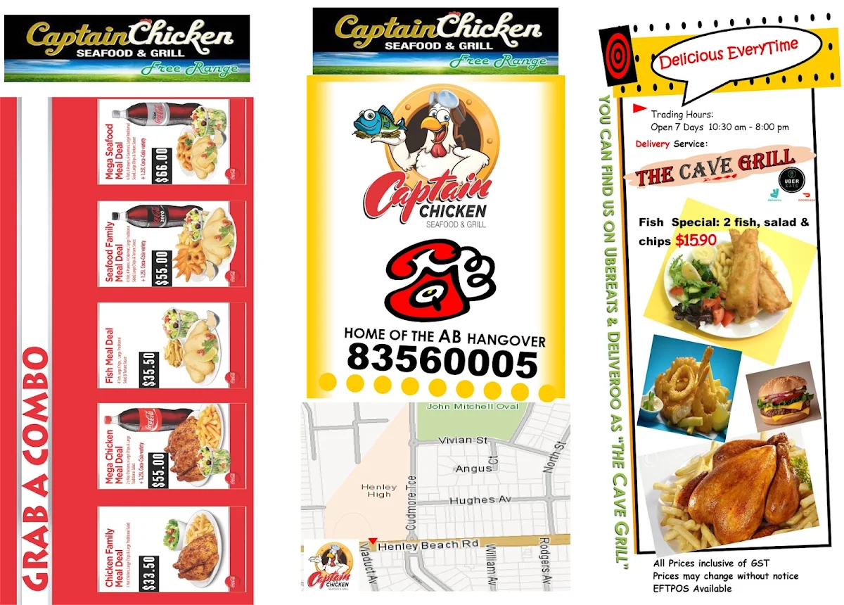 Menu, CAPTAIN CHICKEN & SEAFOOD HENLEY