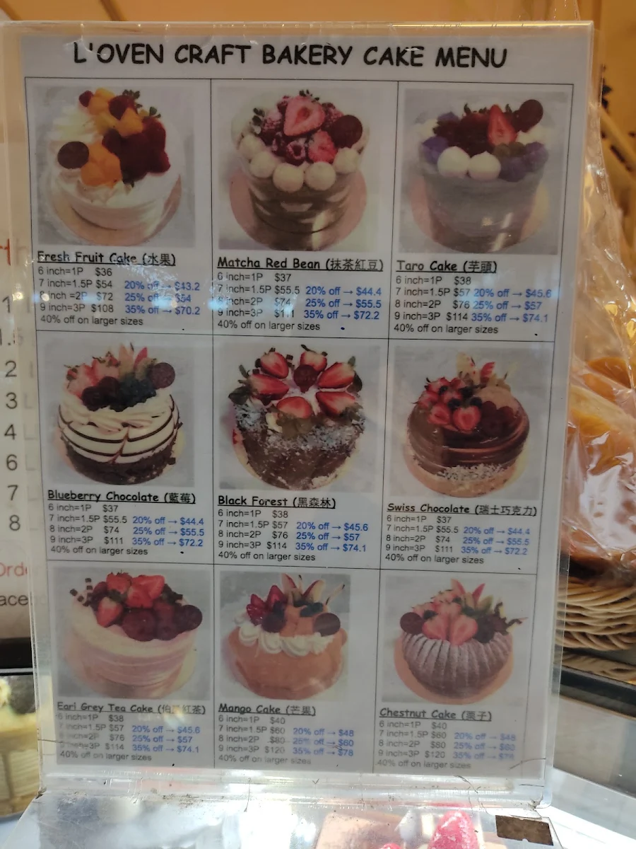 Menu, L'oven Craft Bakery